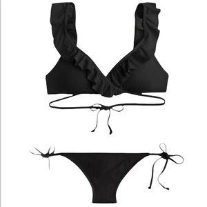 J. Crew Ruffle Wrap String Bikini Black XXS NWT